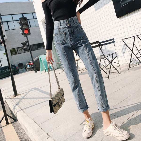 Blugi de dama actuali cu talie inalta - model drept