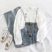 Salopeta de dama actuala cu nasturi - culoare albastra