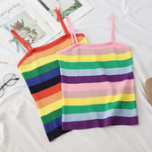 Maieu de damă în dungi cu bretele subțiri în două culori