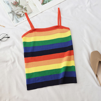 Maieu de damă în dungi cu bretele subțiri în două culori