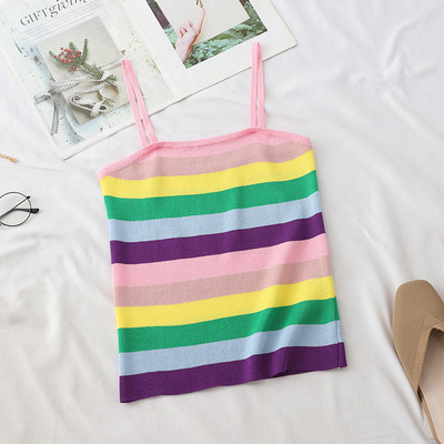 Maieu de damă în dungi cu bretele subțiri în două culori