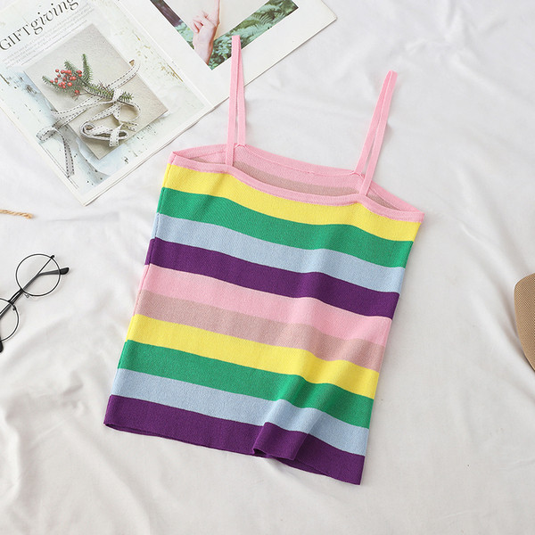 Maieu de damă în dungi cu bretele subțiri în două culori