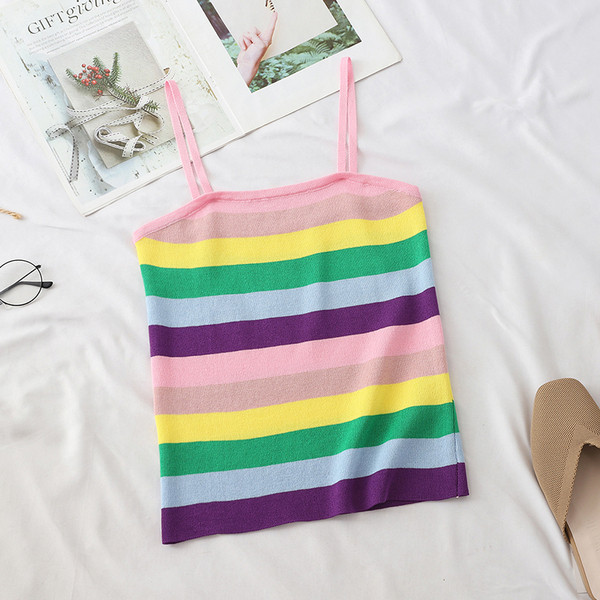 Maieu de damă în dungi cu bretele subțiri în două culori