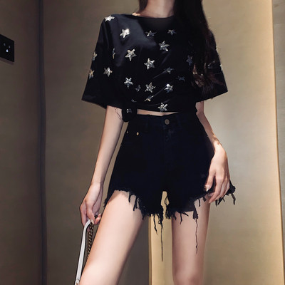 Pantaloni scurți casual dama in doua culori cu motive rupte