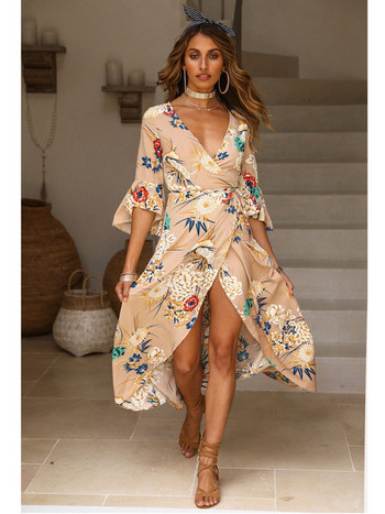 Rochie casual de dama cu decolteu adanc si model asimetric in mai multe culori