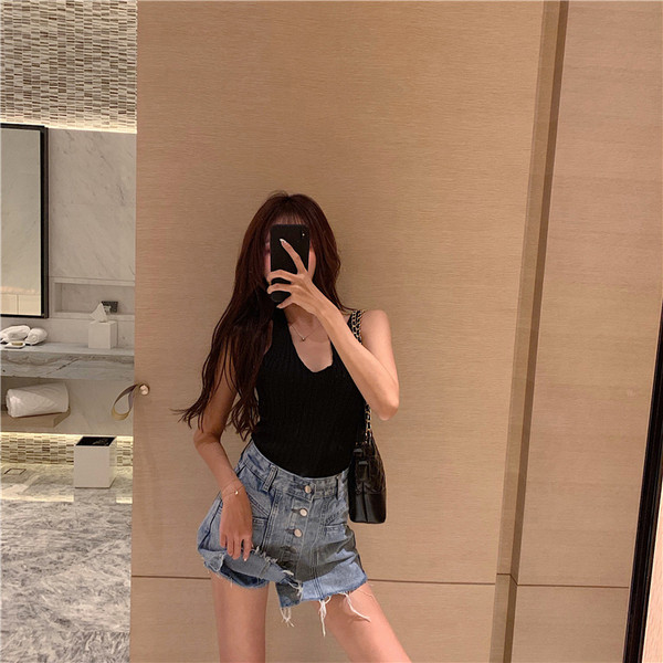 Fusta - pantaloni albastri cu talie inalta