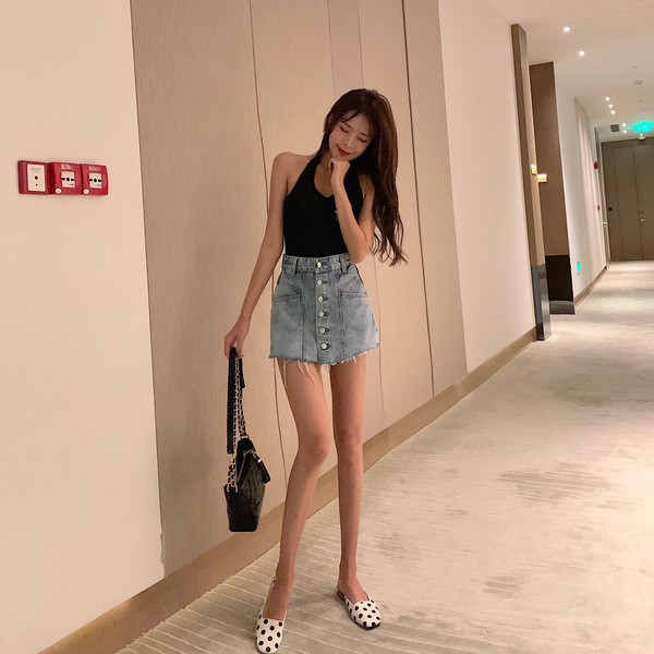 Fusta - pantaloni albastri cu talie inalta