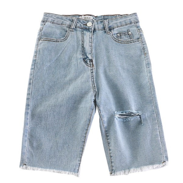 Blugi de dama model nou 3/4 cu motive rupte in albastru