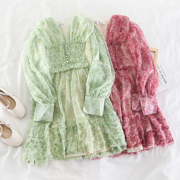 Rochie de dama croiala model nou in verde si roz