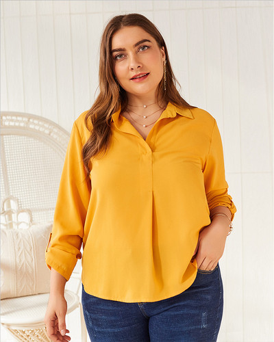 Cămașă modernă de damă cu guler clasic și mâneci lungi cu mărimi până la 4XL