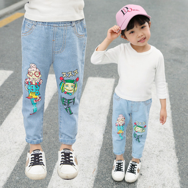 Blugi moderni pentru copii pentru fete cu aplicatie colorata