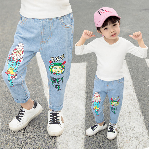 Blugi moderni pentru copii pentru fete cu aplicatie colorata