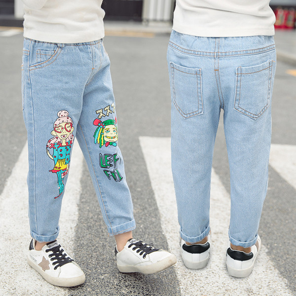 Blugi moderni pentru copii pentru fete cu aplicatie colorata