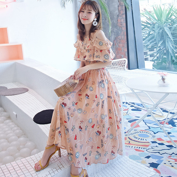 Rochie lunga de dama casual cu talie elastica