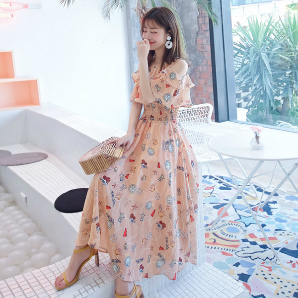 Rochie lunga de dama casual cu talie elastica