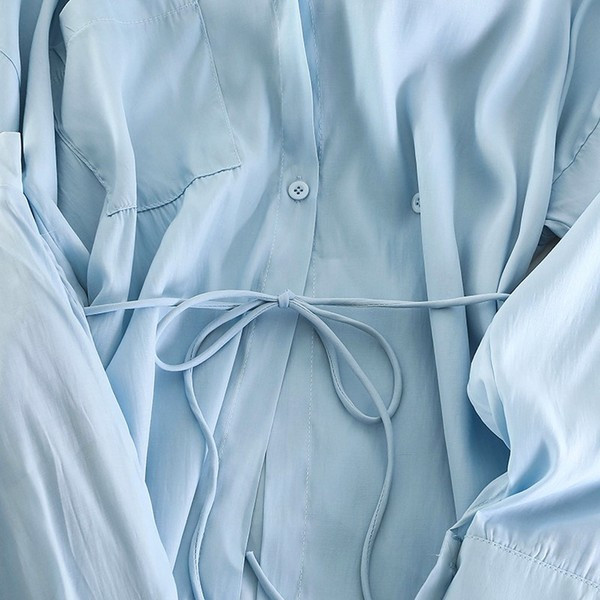 Set de dama modern camasa + pantaloni - maro si albastru