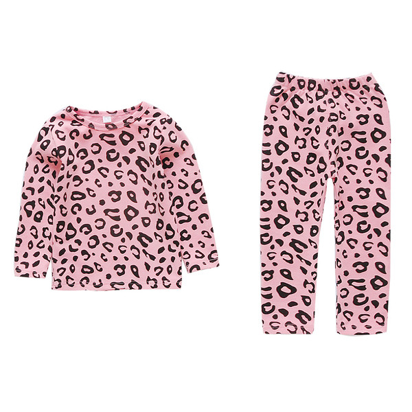 Pijamale pentru fete pentru copii în două părți cu model leopard în roz și alb