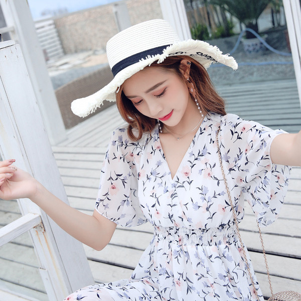 Rochie de dama eleganta cu model floral in doua culori