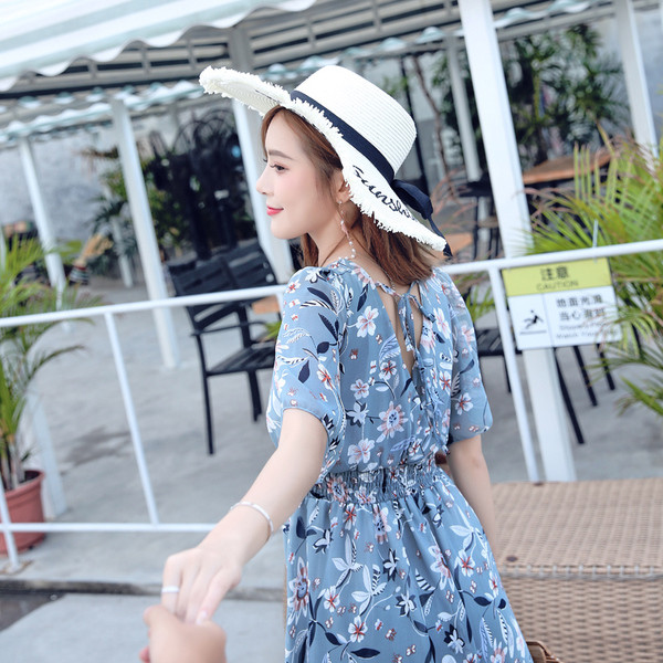 Rochie de dama eleganta cu model floral in doua culori