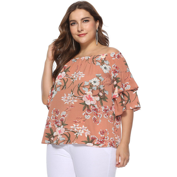 Bluză casual de damă cu umerii goi și model floral