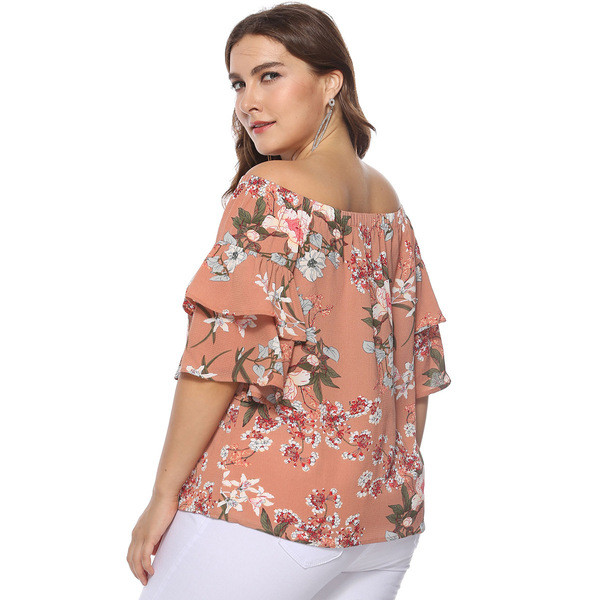 Bluză casual de damă cu umerii goi și model floral