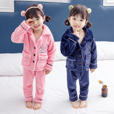 Зимна детска пижама за момичета от две части в розов и син цвят