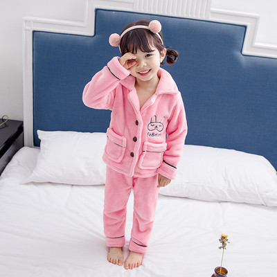 Pijamale de iarnă pentru fete pentru copii în două părți în roz și albastru