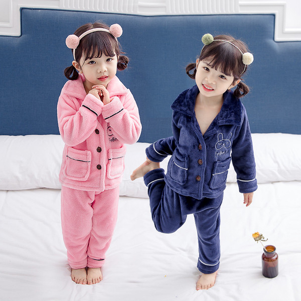 Pijamale de iarnă pentru fete pentru copii în două părți în roz și albastru