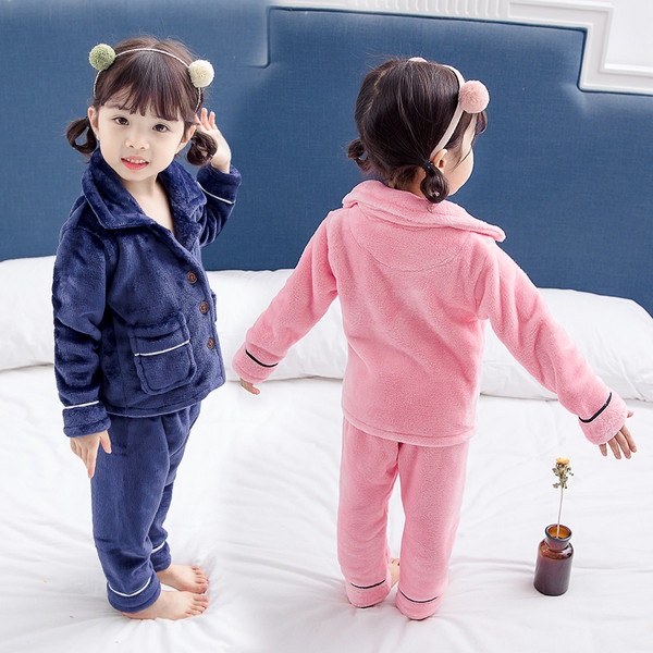 Pijamale de iarnă pentru fete pentru copii în două părți în roz și albastru