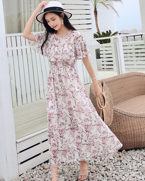 Rochie lunga de dama eleganta cu model floral - model croiat