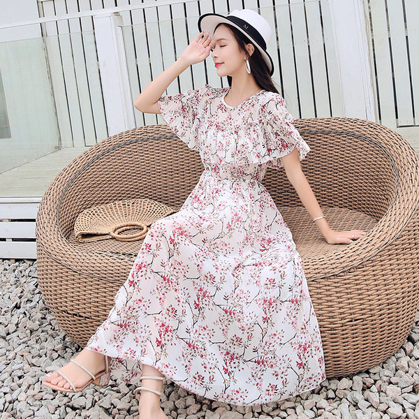 Rochie lunga de dama eleganta cu model floral - model croiat