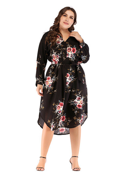 Rochie moderna de dama cu maneci lungi si guler clasic in negru si rosu