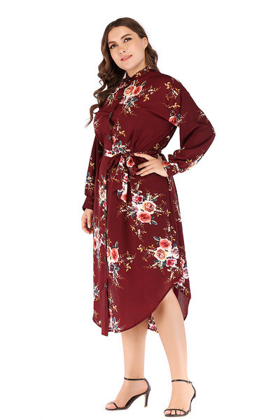 Rochie moderna de dama cu maneci lungi si guler clasic in negru si rosu