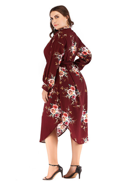 Rochie moderna de dama cu maneci lungi si guler clasic in negru si rosu