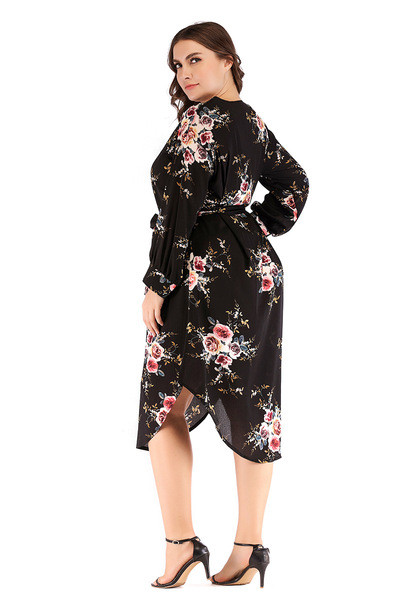 Rochie moderna de dama cu maneci lungi si guler clasic in negru si rosu