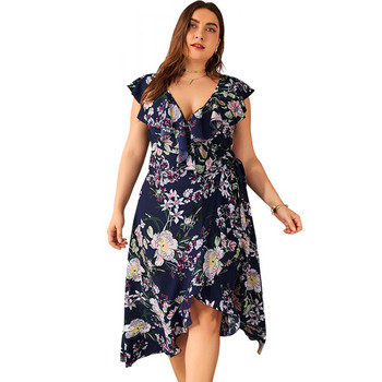 Rochie modernă de damă cu decolteu adânc și mâneci scurte în albastru