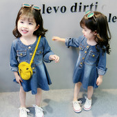 Rochie copii din denim pentru fete model croiat cu maneci lungi