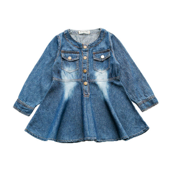 Rochie copii din denim pentru fete model croiat cu maneci lungi