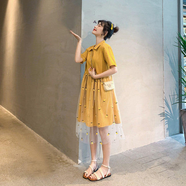 Rochie lungă casual de damă, de culoare galbenă