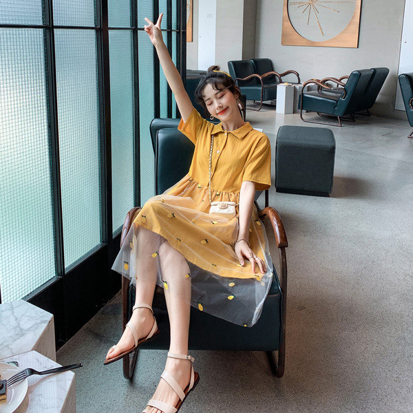 Rochie lungă casual de damă, de culoare galbenă