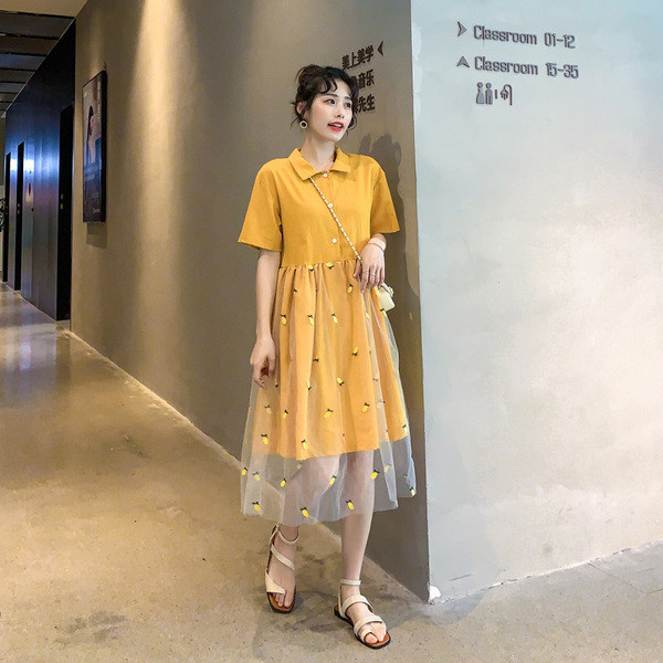 Rochie lungă casual de damă, de culoare galbenă