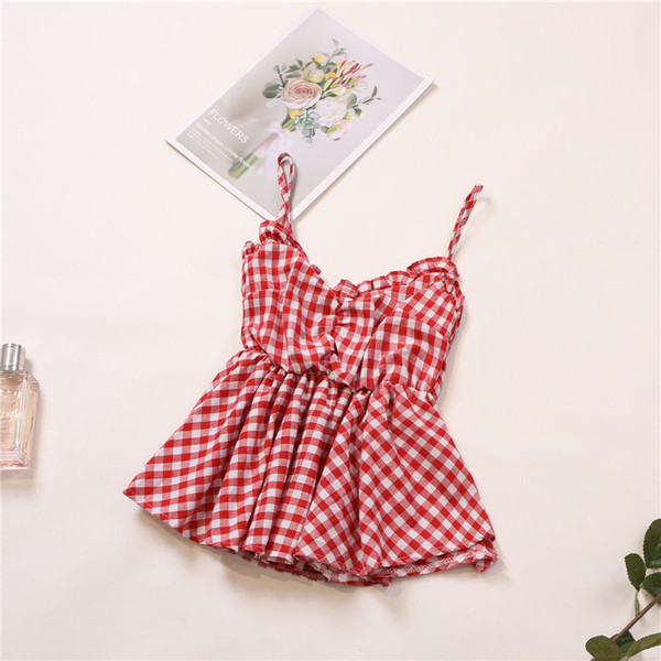 Maieu de damă în carouri cu bretele subțiri în mai multe culori