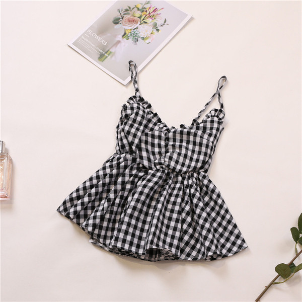 Maieu de damă în carouri cu bretele subțiri în mai multe culori