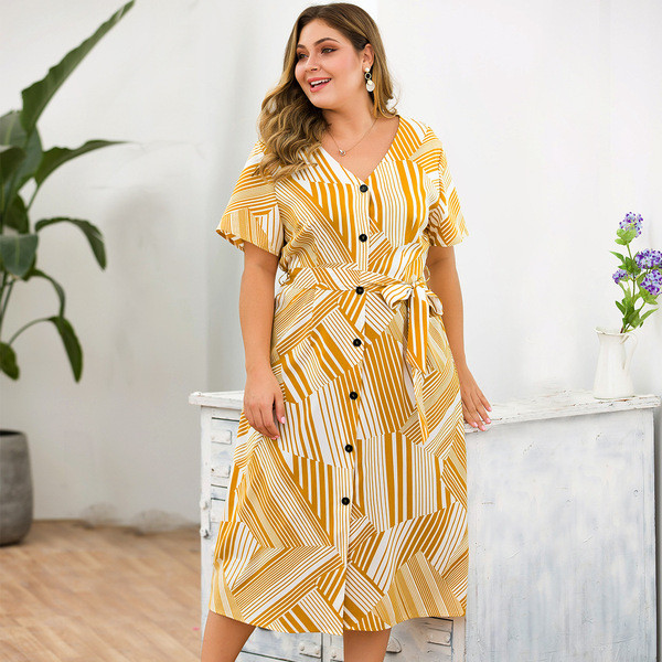 Rochie lungă de damă casual cu mâneci scurte de culoare galbenă