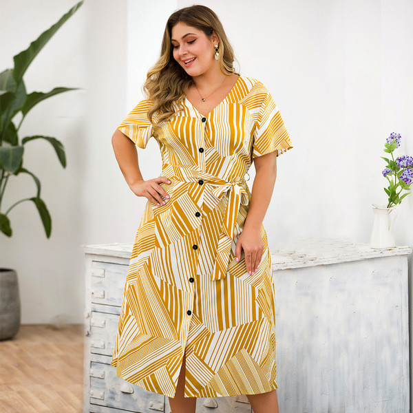 Rochie lungă de damă casual cu mâneci scurte de culoare galbenă