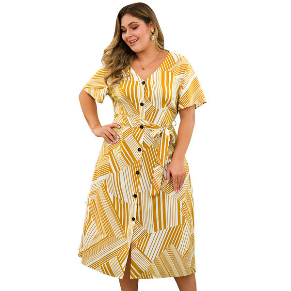 Rochie lungă de damă casual cu mâneci scurte de culoare galbenă