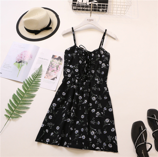 Rochie de dama cu bretele subtiri si cravate in doua culori