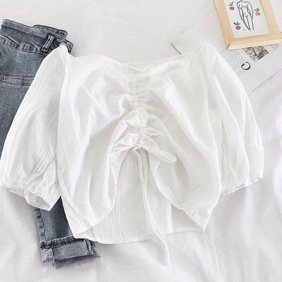 Bluză de damă modernă cu mâneci 3/4 - maro, verde, alb și negru