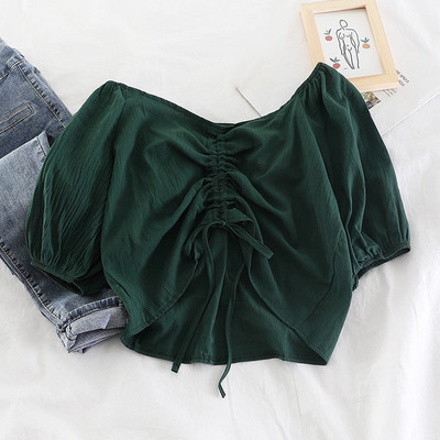 Bluză de damă modernă cu mâneci 3/4 - maro, verde, alb și negru