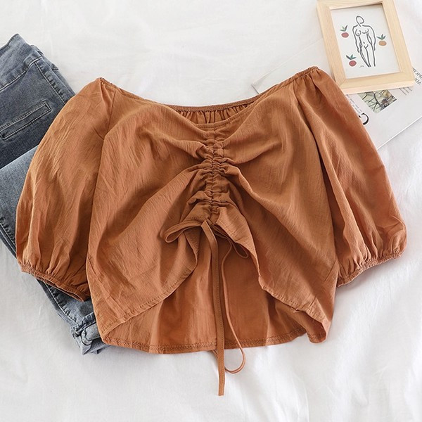 Bluză de damă modernă cu mâneci 3/4 - maro, verde, alb și negru